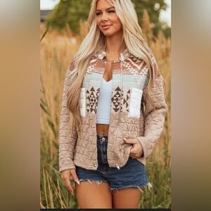 Women's Aztec Quilted Patterned Jacket NWT by BiBi